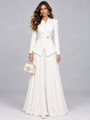 Elegant Peplum Blazer & Pleated Wide Leg Pants Two Piece Set