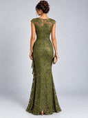 Elegant Sequin Mesh Ruffle Mermaid Maxi Dress