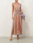 Bohemian Floral Print Deep V-Neck Maxi Dress