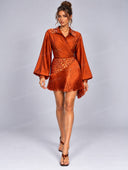 Elegant Sequin Fringe Wrap Top & Mini Skirt Set