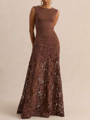 Elegant Sleeveless Lace Panel Mermaid Maxi Dress