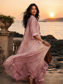 Elegant Gradient Print Layered Chiffon Maxi Dress