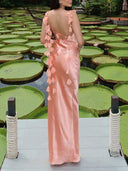 Elegant Satin Backless Fishtail Maxi Dress