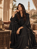 Casual Hooded Wide-Sleeve Open-Front Abaya Maxi Dress