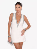 Exquisite Sequin Colorblock Trim V-neck Sleeveless A-line Mini Dress