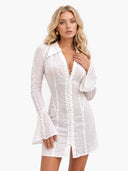 Casual Button-Front Flared Sleeve Shirt Mini Dress