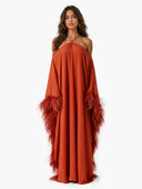 Elegant Halter Cold Shoulder Feather Sleeve Kaftan Maxi Gown