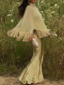 Elegant Fringe Shawl Top & Satin Maxi Skirt Three-Piece Set
