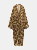 Paisley Print Deep V-Neck Draped Maxi Dress