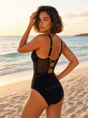 Sexy Hollow-out Mesh Patchwork One-Piece Swimsuit