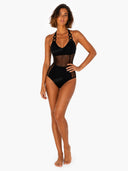 Sexy Hollow-out Mesh Patchwork One-Piece Swimsuit