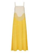 Elegant Color Block Square Neck Maxi Dress