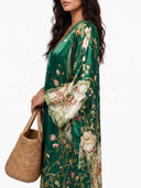 Elegant Floral Print Batwing Sleeve Maxi Dress