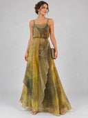 Exquisite Abstract Print Draped Chiffon Maxi Dress