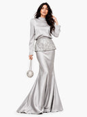 Elegant Satin Mock Neck Top & Mermaid Maxi Skirt Two-Piece Set