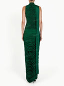 Ruched High Neck Draped Cape Maxi Dress