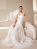 Elegant Sleeveless Layered Tulle Satin Pleated Maxi Dress