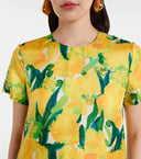 Lemon Blossom Print Feather Hem Midi Dress