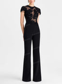 Elegant Floral Lace Cap Sleeve Wide Leg Jumpsuit