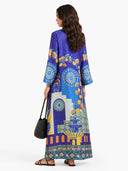 Unique Painted Print Satin Kaftan Maxi Dress