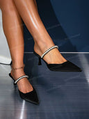 Elegant Pearl-Band Slingback High Heels
