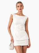 Vintage Boat Neck Top And Mini Skirt Set