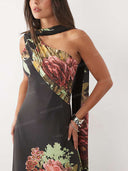 Elegant Floral Print Halter Neck Maxi Dress