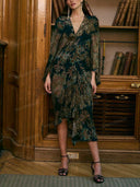 Retro Paisley V-Neck Asymmetric Midi Dress
