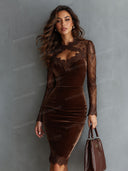 Elegant Vintage Velvet Lace Midi Dress