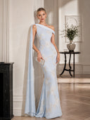 Elegant Floral Embroidered One-Shoulder Maxi Dress
