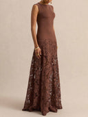Elegant Sleeveless Lace Panel Mermaid Maxi Dress