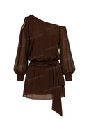 Asymmetric One Shoulder Belted Mini Dress