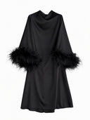 Elegant Feather-Trim Batwing Sleeve Maxi Dress