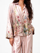 Elegant Floral Print Satin Shirt & Wide Leg Pants Set