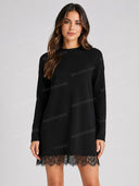 Relaxed Pullover Sweater & Lace Mini Skirt Set