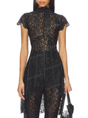 Sexy Floral Lace High Neck Tunic Top & Pants Two Piece Set