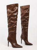 Croc Embossed Pointed Toe Stiletto Knee High Boots