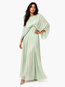 Elegant Pleated Batwing Sleeve Maxi Dress
