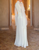 Elegant High Neck Ruched Waist Long Sleeve Maxi Dress