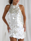Elegant Sequin Halter Neck Mini Party Dress