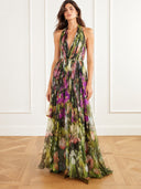 Elegant Floral Print Deep V Neck Flowy Maxi Dress
