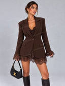 Elegant Lace Trim Tailored Blazer Mini Dress
