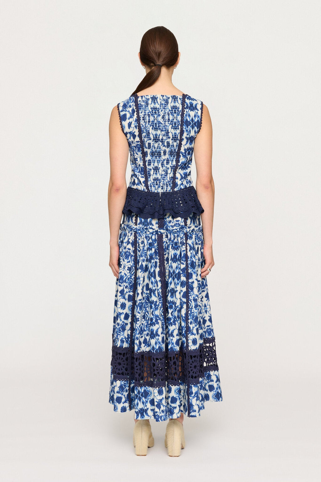 Floral Print Square Neck Peplum Lace Trim Two-Piece Set