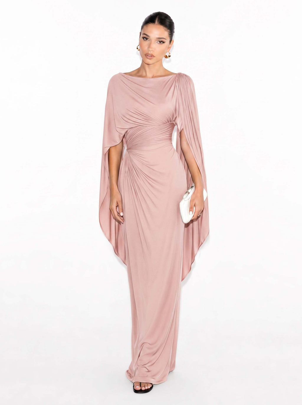 Boat Neck Pleated Slim Fit Maxi Dress