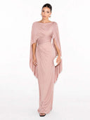 Boat Neck Pleated Slim Fit Maxi Dress