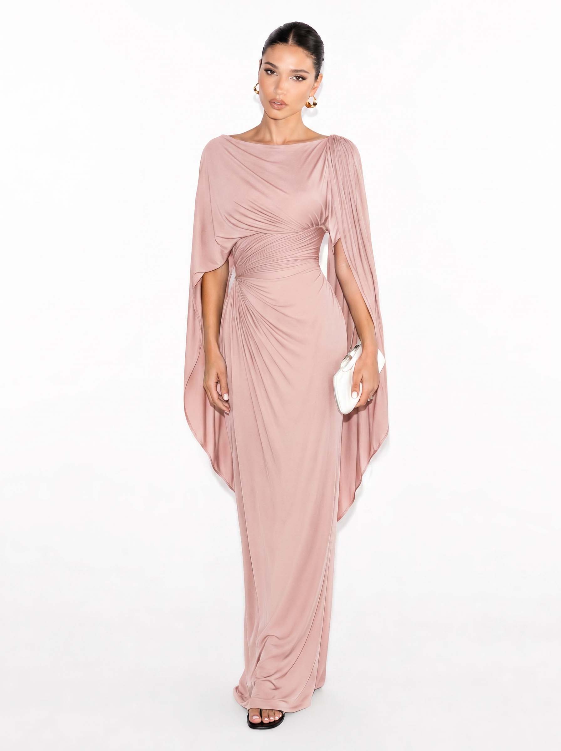 Boat Neck Pleated Slim Fit Maxi Dress