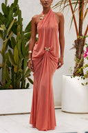 Elegant Open-Back Chiffon Maxi Dress