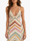 Unique Knit Colorful Herringbone Open Back Maxi Dress