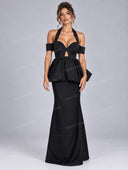 Sexy Off Shoulder Halter Ruffle Prom Maxi Dress