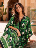 Emerald Oasis Scenic Print Tassel Maxi Dress